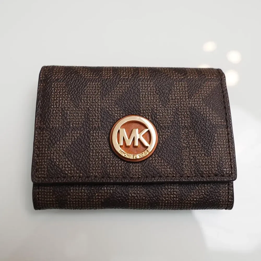 Michael Kors Monogram Trifold Wallet Brown - Picture 1 of 4